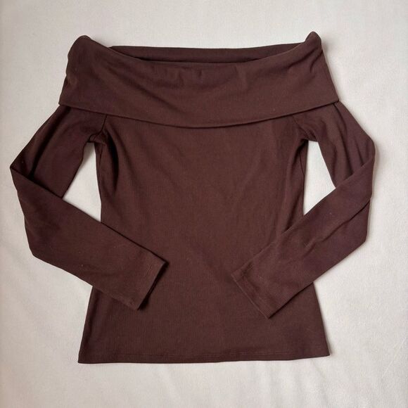 GAP Tops - GAP off-the-shoulder fold-over top, Brown, size Small